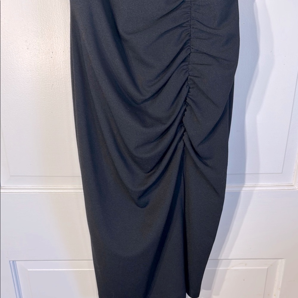 EUC Emerald Sundae Black Ruched Midi Cocktail Dress - Picture 4 of 11